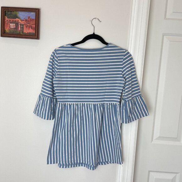 MATERNITY Blue Breton Striped Peplum Top - 3/4 sleeves - Picture 6 of 11